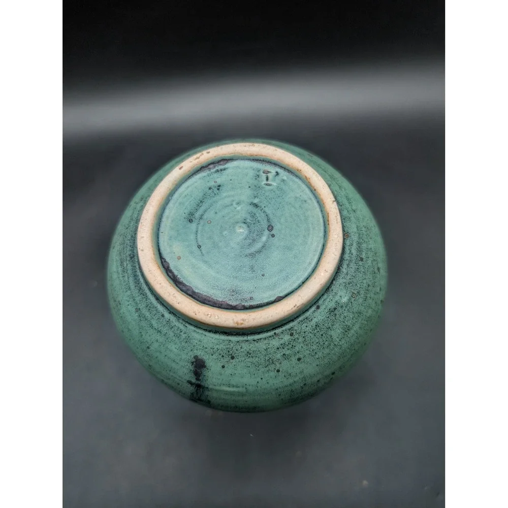 Studio Pottery Frog Bud Vase Celadon Green Speckled Glaze Artisan Stoneware 5.5